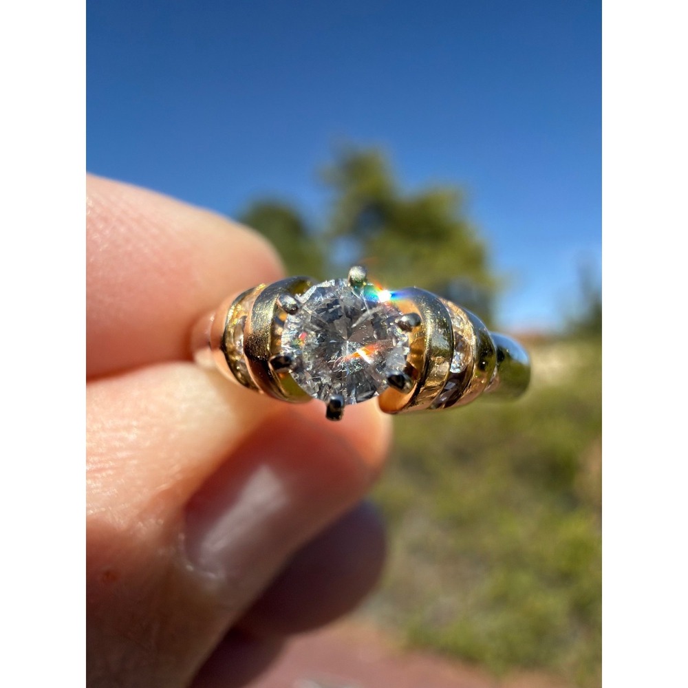 Vintage‎ 14k Solid Yellow White Gold Channel Set Natural Diamond Ring - Size 4.5